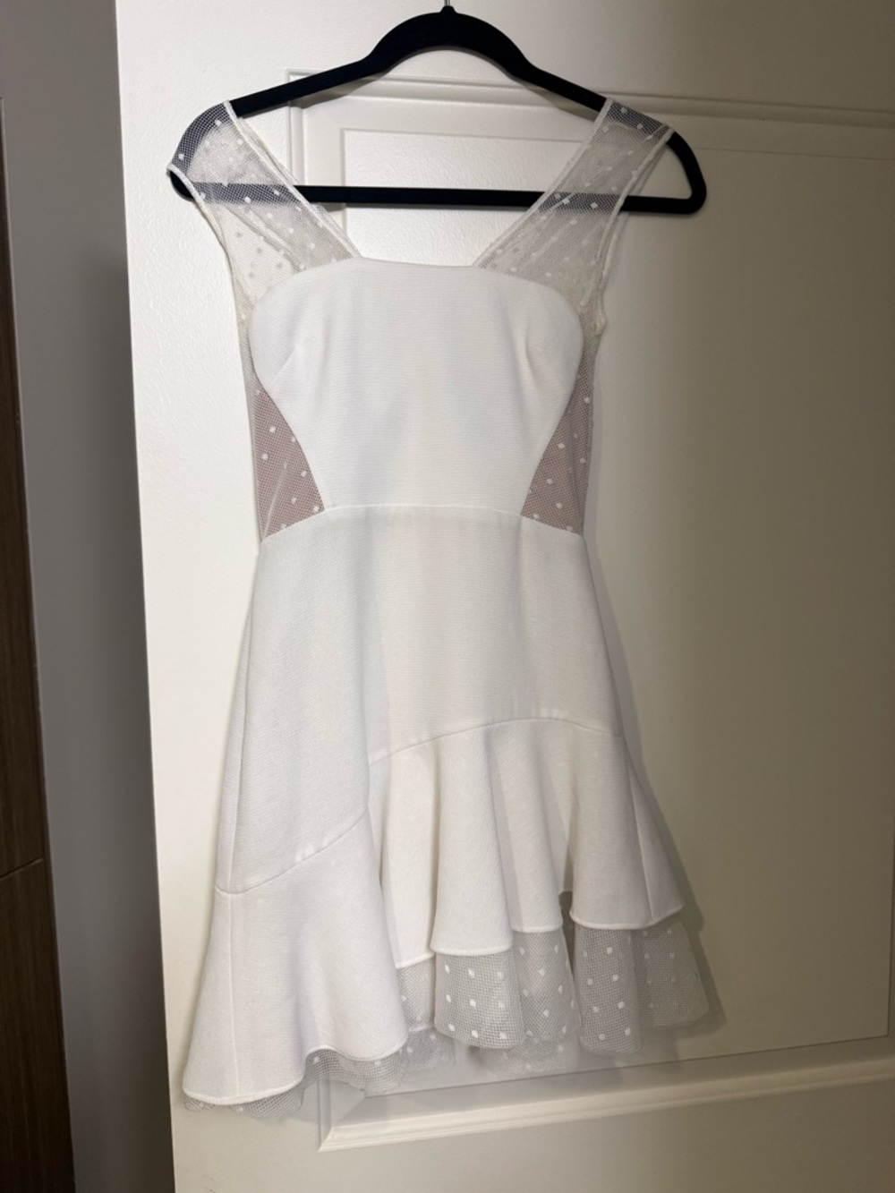 BCBGMaxAzria Ivory Mesh-Accent Mini Dress